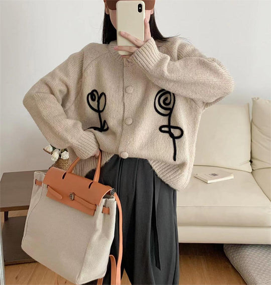 Damen Kuscheliger Strick-Cardigan mit kreativem Motiv R&B