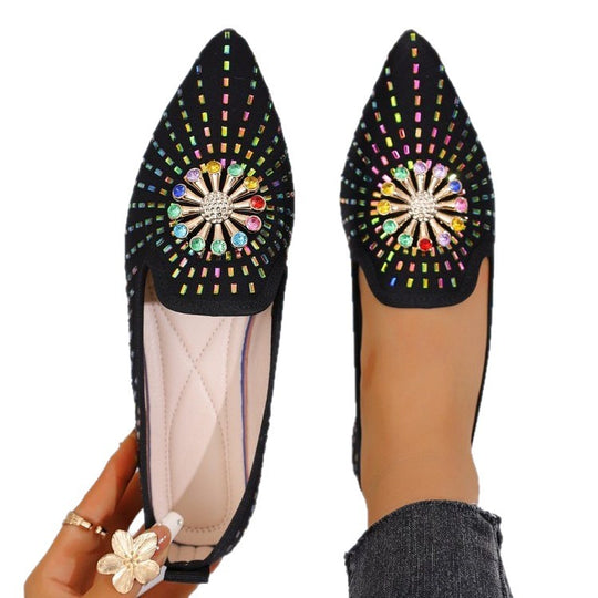 Damen elegante Ballerinas mit funkelndem Blumenapplikation R&B