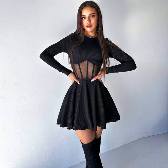 Damen Hochwertiges und elegantes Minikleid mit transparenten Einsätzen R&B
