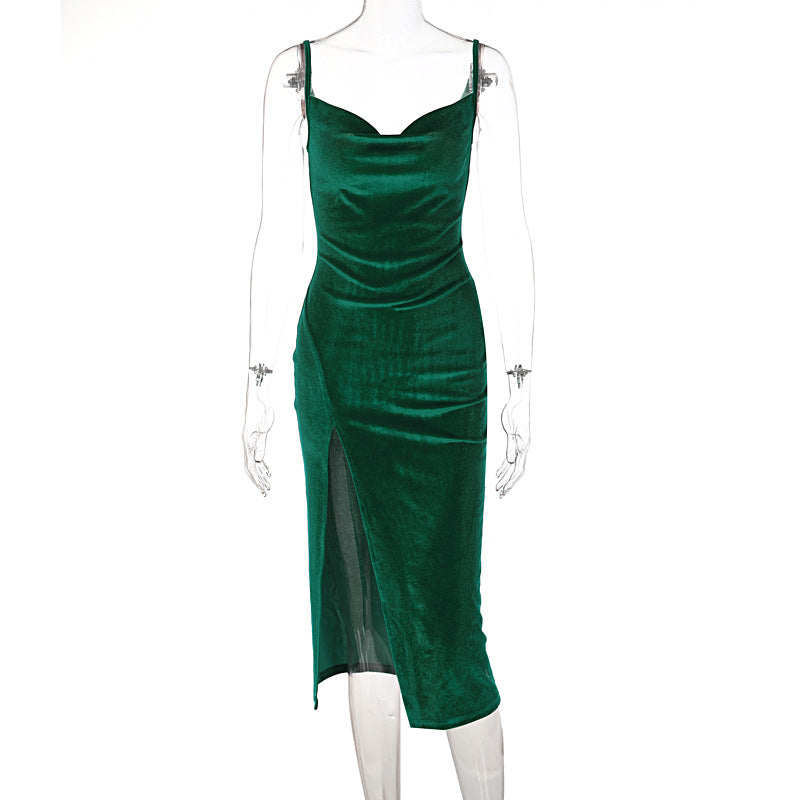 Damen Elegantes Satin-Midikleid mit Drapierung und Seitenschlitz R&B