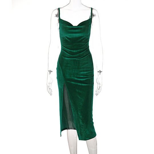 Damen Elegantes Satin-Midikleid mit Drapierung und Seitenschlitz R&B