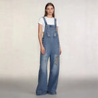 Damen Latzhose Jeans Damen mit weitem Bein und Rissdetails