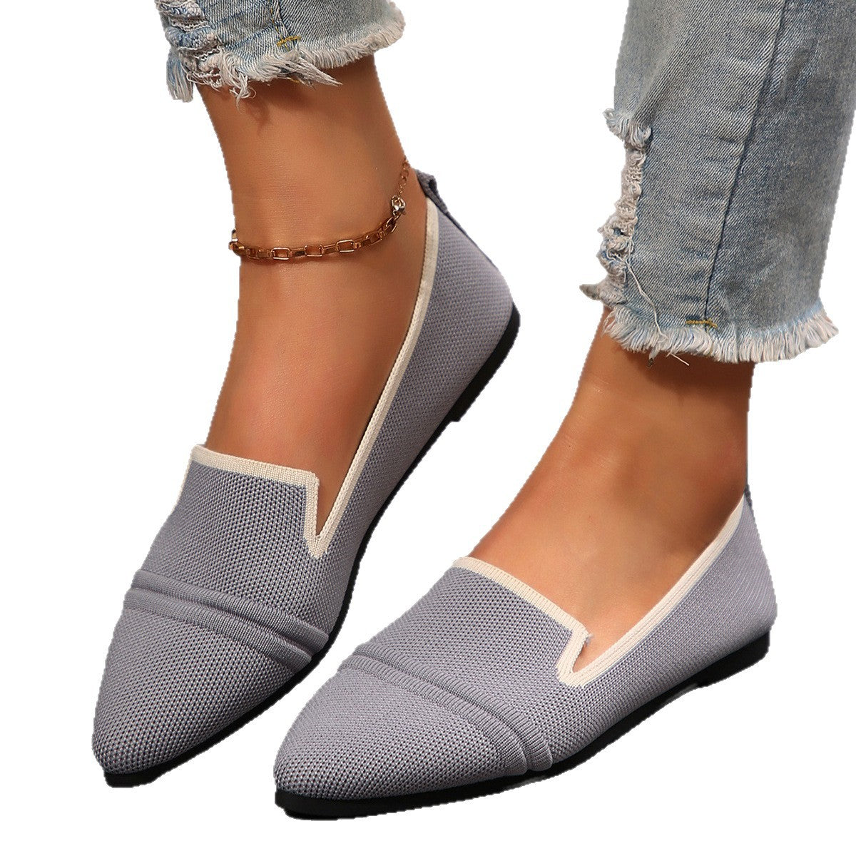 Damen Elegante Slipper mit spitzem Zehenbereich und geschmackvollem Kontrast-Riemen R&B