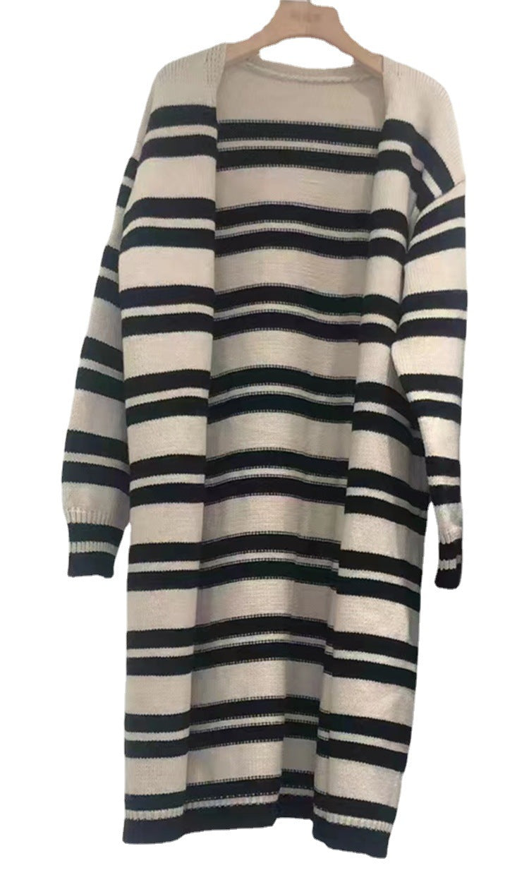Damen Gemütlicher Strickmantel mit lässigem Streifenmuster R&B