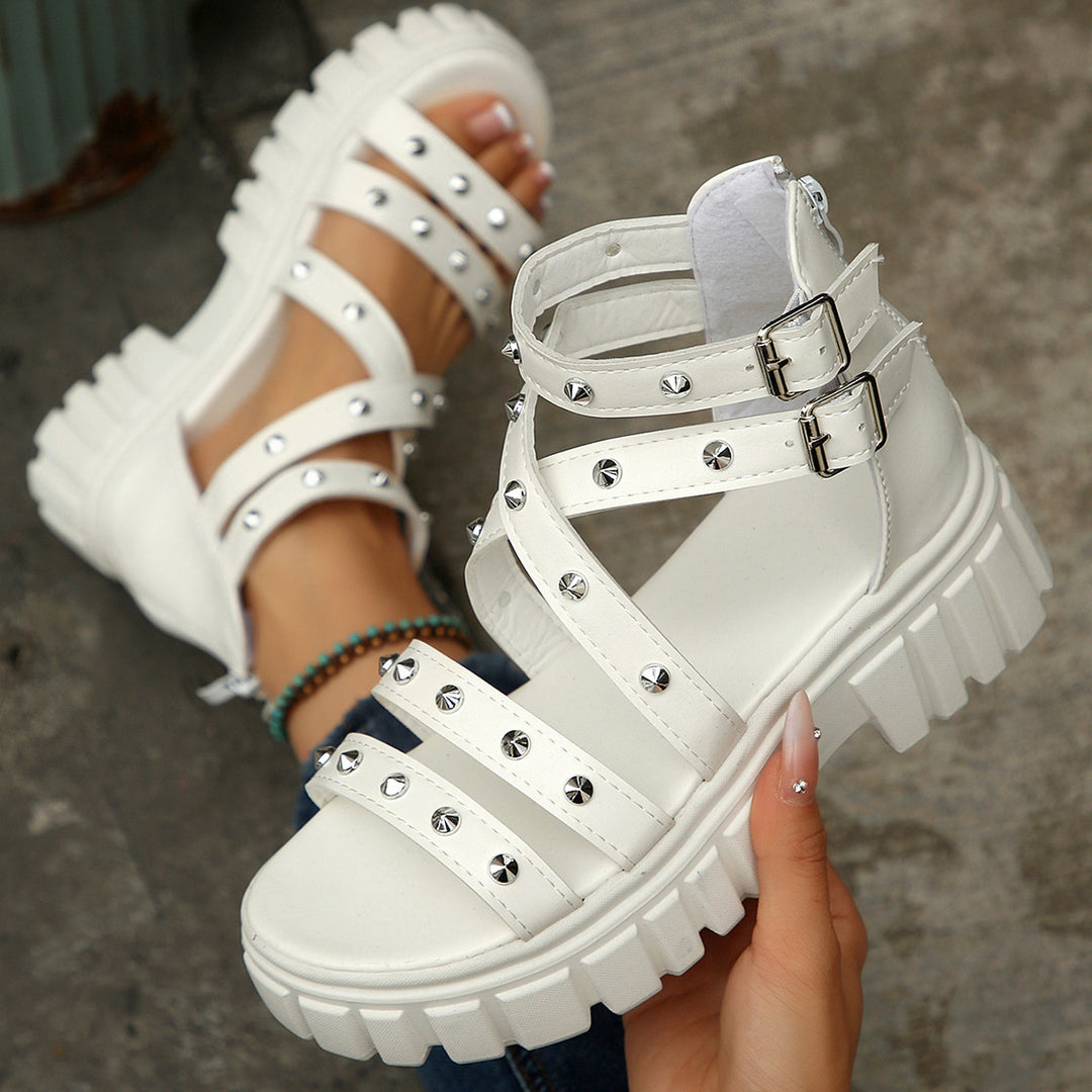 Damen modische Sandalen mit stilvollen Verschlüssen und Glitzerakzenten R&B