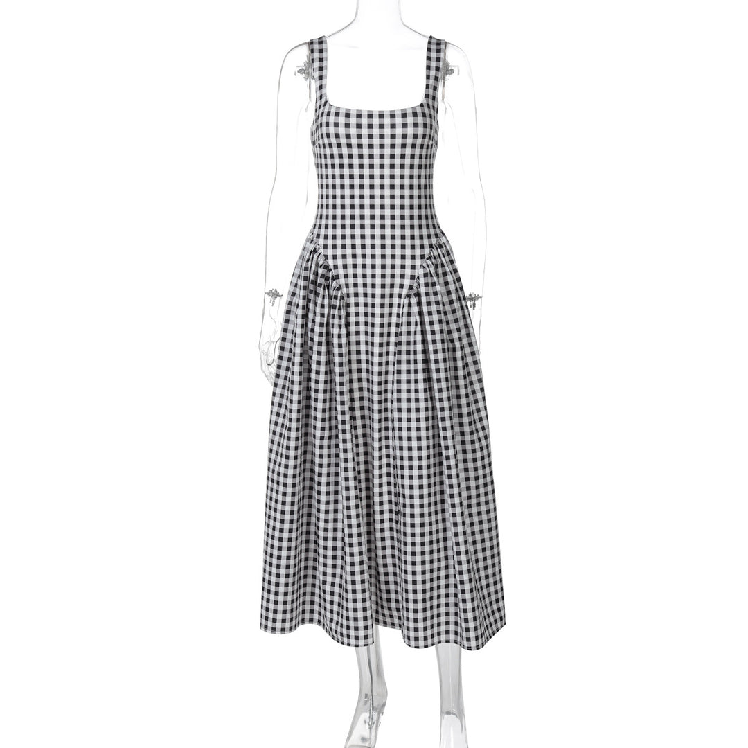 Damen Sommerliches Maxikleid mit Karo-Design und seitlichen Raffungselementen R&B