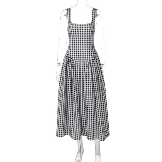 Damen Sommerliches Maxikleid mit Karo-Design und seitlichen Raffungselementen R&B