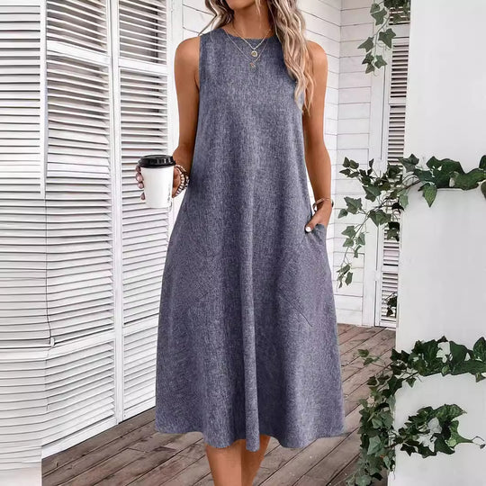 Damen lässiges Sommerkleid mit Taschen und bequemem Schnitt R&B