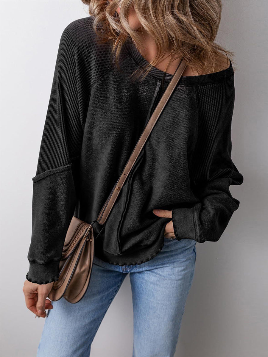 Damen lässiger Pullover mit weitem Ausschnitt R&B