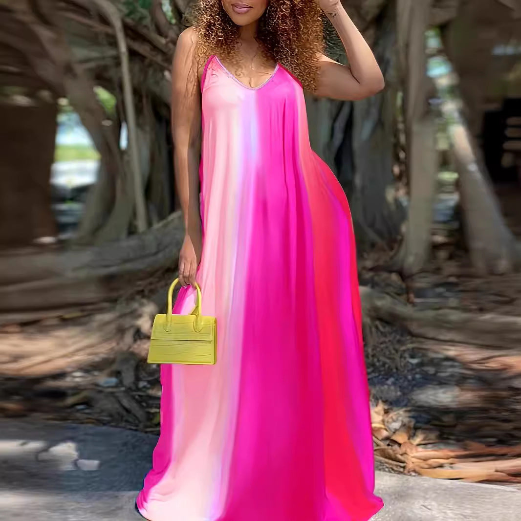 Damen Fließendes Maxikleid mit V-Ausschnitt und modernem Farbverlauf R&B