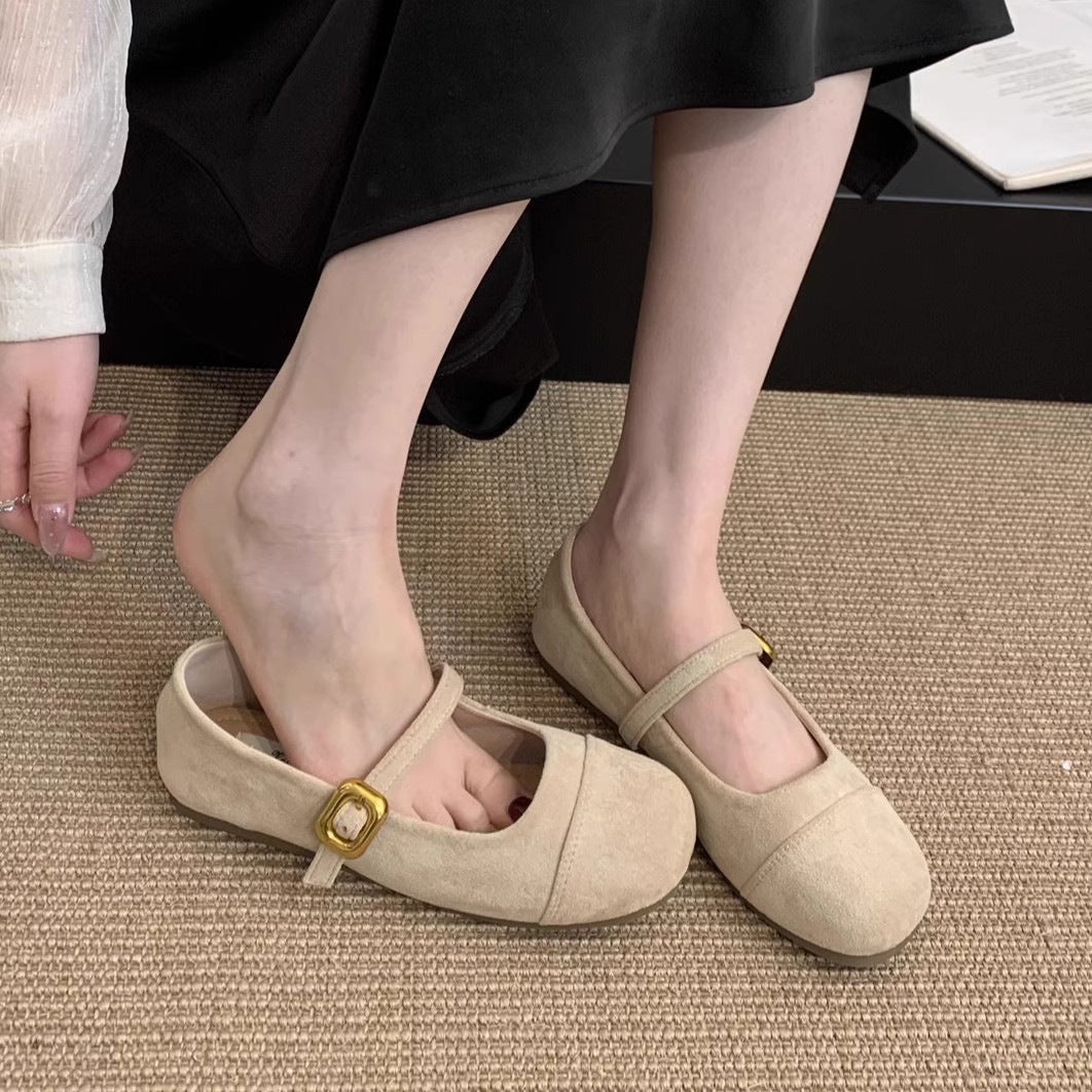 Damen elegante Mary Jane Ballerinas mit verstellbarem Riemen und modischem Wildlederoberteil R&B