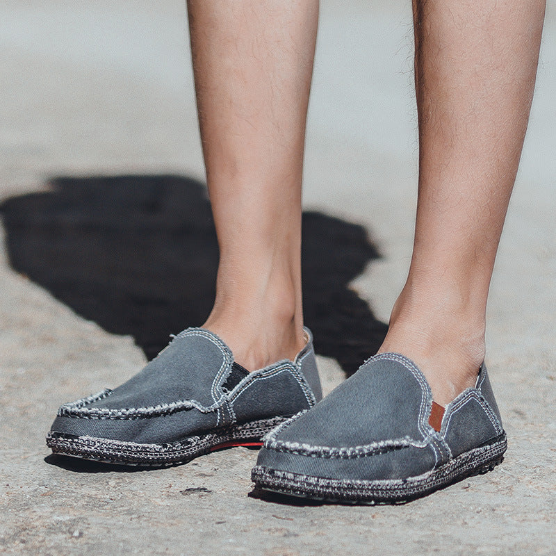 Damen lässige Slip-On Schuhe aus robustem Denim mit handgenähter Optik R&B