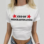 Damen T-Shirt mit kreativem Statement-Druck R&B