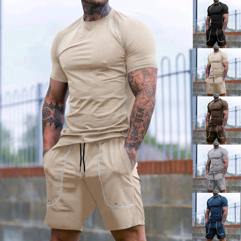 Herren nan Raglan-Fit Kurzarmshirt- und Tunnelzug-Shorts-Set aus atmungsaktivem Stretch-Jersey mit Kontrastnähten R&B