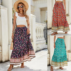 Damen Long Skirt mit Volants und buntem Muster R&B