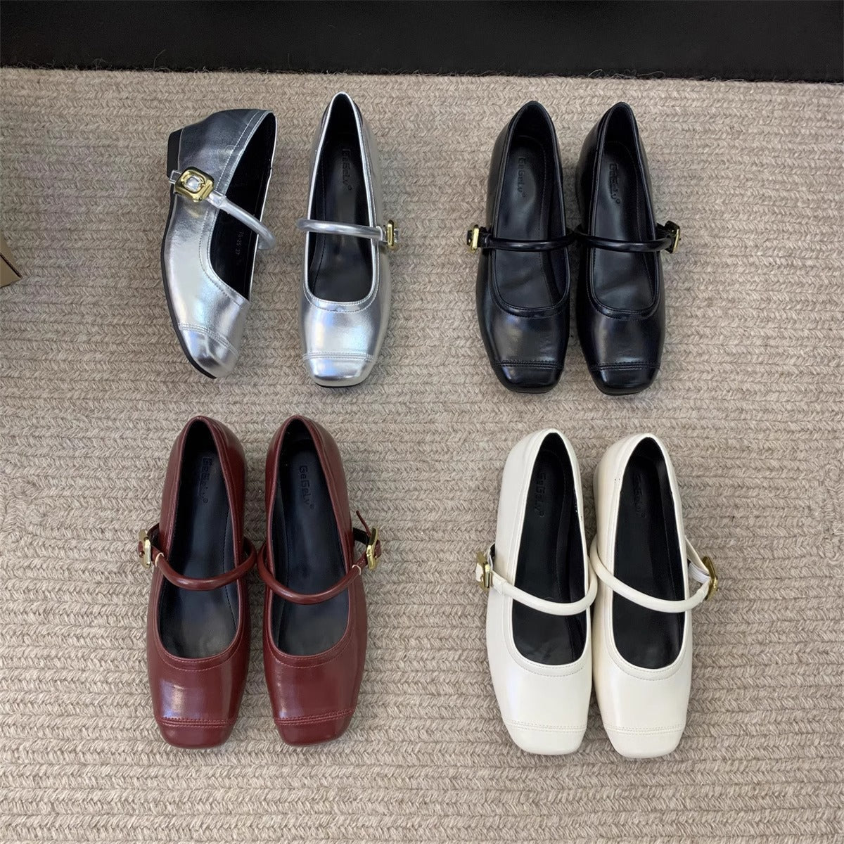 Damen Ballerinas mit eleganter Schnalle und metallischer Oberfläche R&B