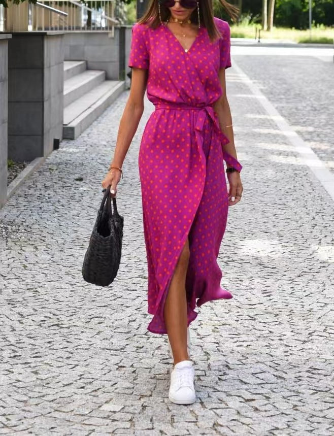 Damen Maxikleid mit Polka-Dots und seitlichem Schlitz R&B