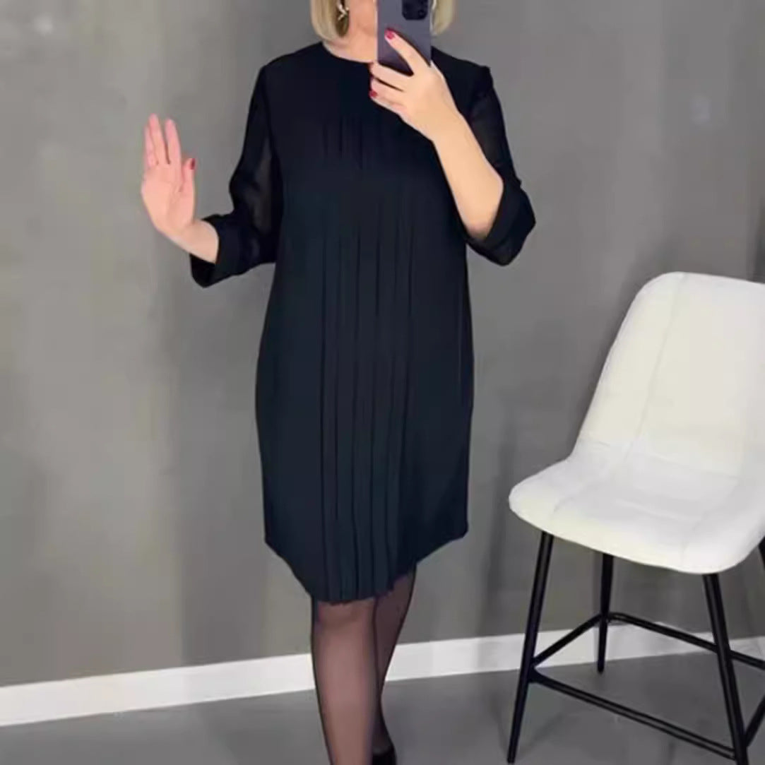 Damen Plissee Abendkleid mit transparenten Ärmeln und elegantem Schnitt R&B