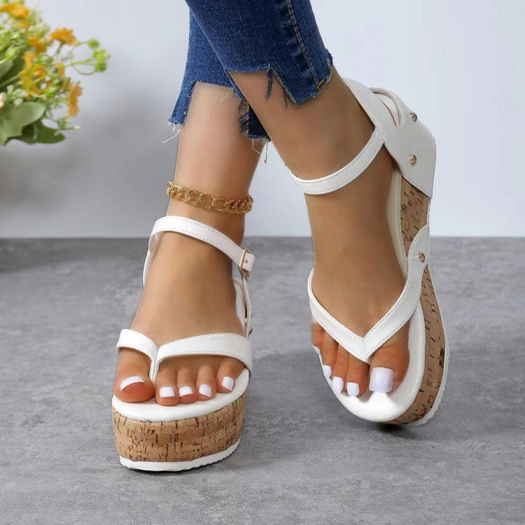 Damen mit modischem Kork-Plateau und verstellbarem Riemendesign Sandalen R&B