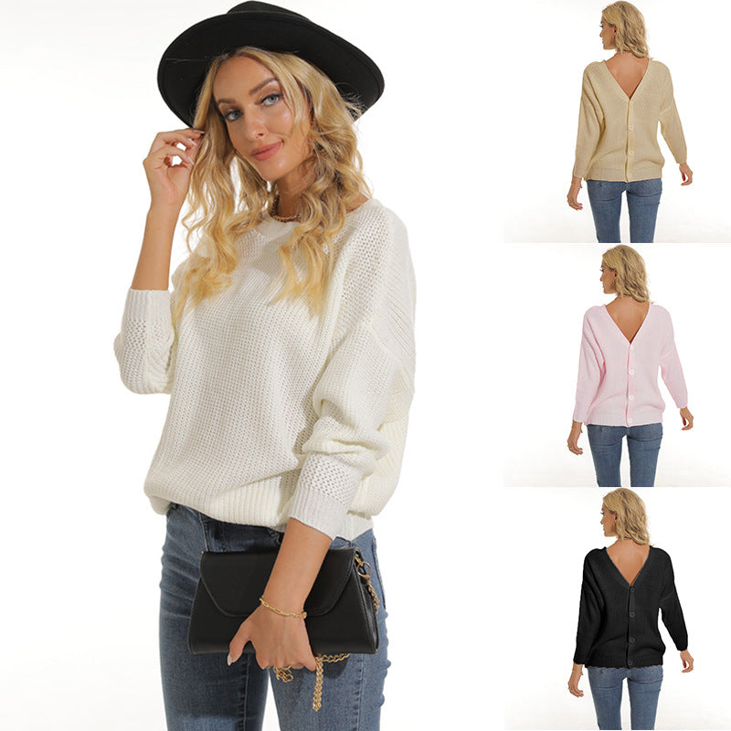Damen Strickjacke mit tiefem V-Ausschnitt und dekorativer Knopfleiste R&B