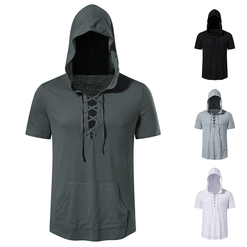 Herren Kapuzen-T-Shirt mit kreativem Schnürdesign