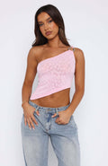 Damen asymmetrisches Spitzenoberteil mit funkelndem Ringdetail R&B