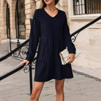 Damen Lockeres V-Ausschnitt Kleid mit Volantdetails R&B