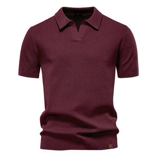 Herren nan strukturiertes Feinstrickpoloshirt mit offenem Reverskragen R&B