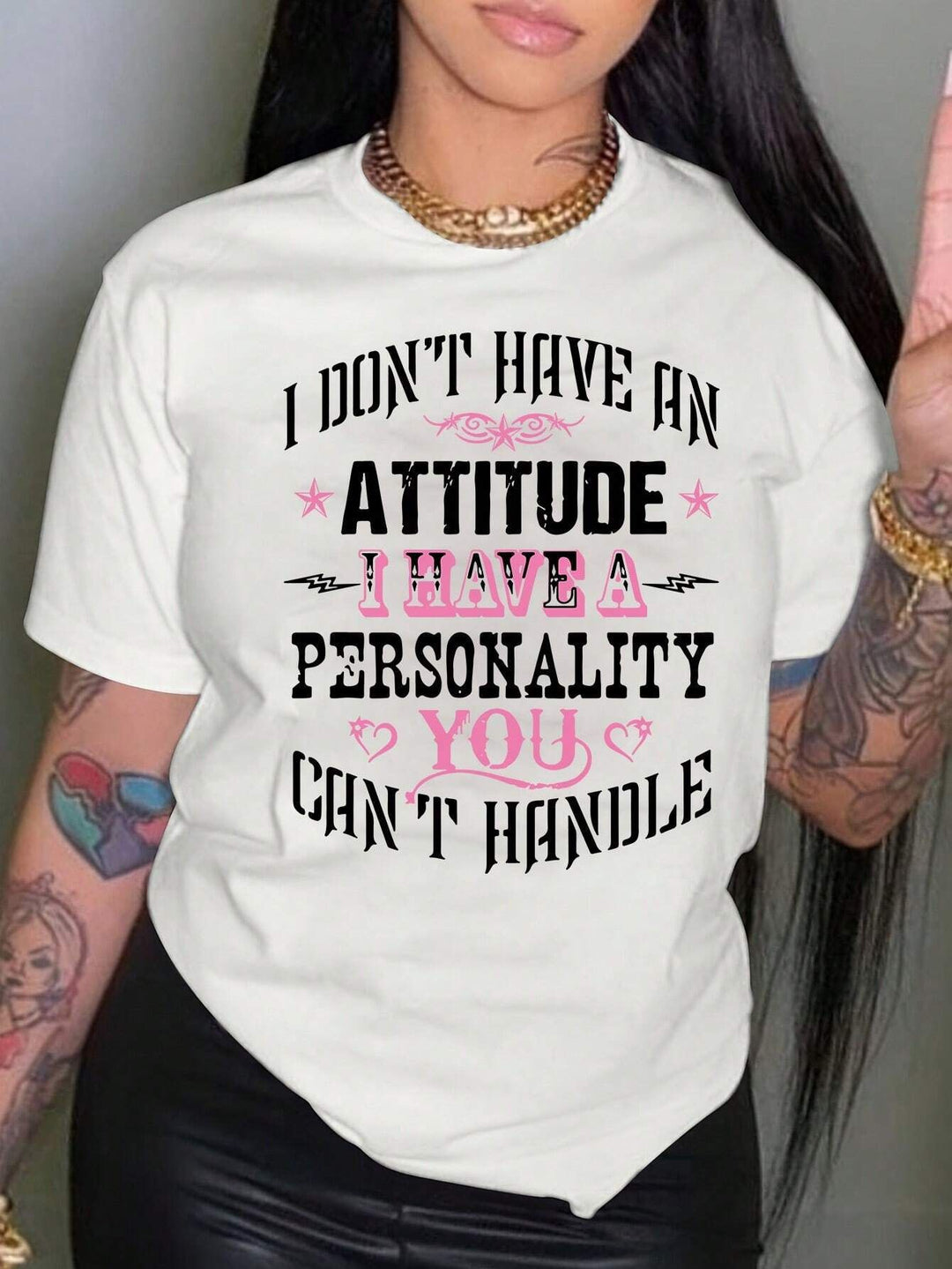 Damen T-Shirt mit kreativem Grafikdruck und luxuriösen Paillettenakzenten R&B