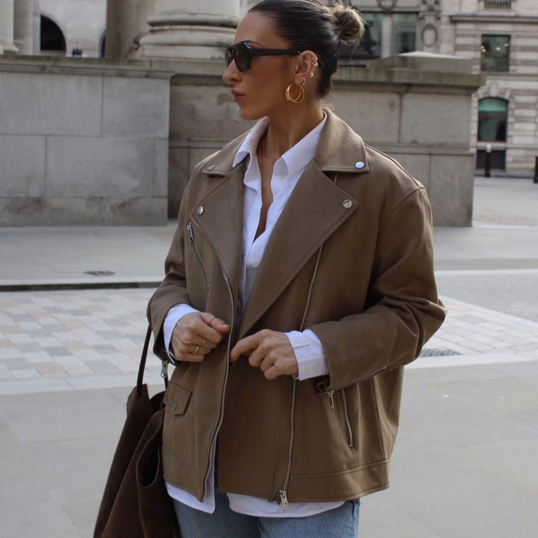 Damen Bikerjacke aus hochwertigem Kunstleder R&B