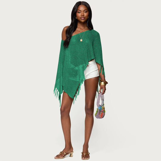 Damen stylischer Poncho mit Fransen R&B