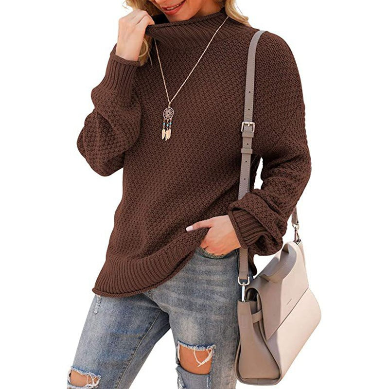 Damen Grobstrickpullover mit hochstehendem Kragen und lässigem Schnitt