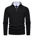 Herren nan feiner Strickpullover mit Halbzip, strukturierter Rippoptik und innen kontrastiertem Stehkragen R&B