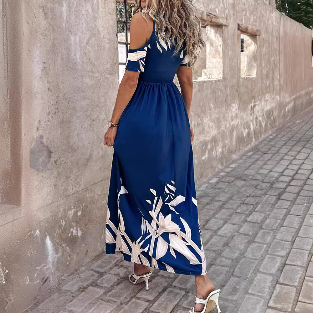 Damen Maxikleid mit schulterfreiem Design und floralem Print R&B