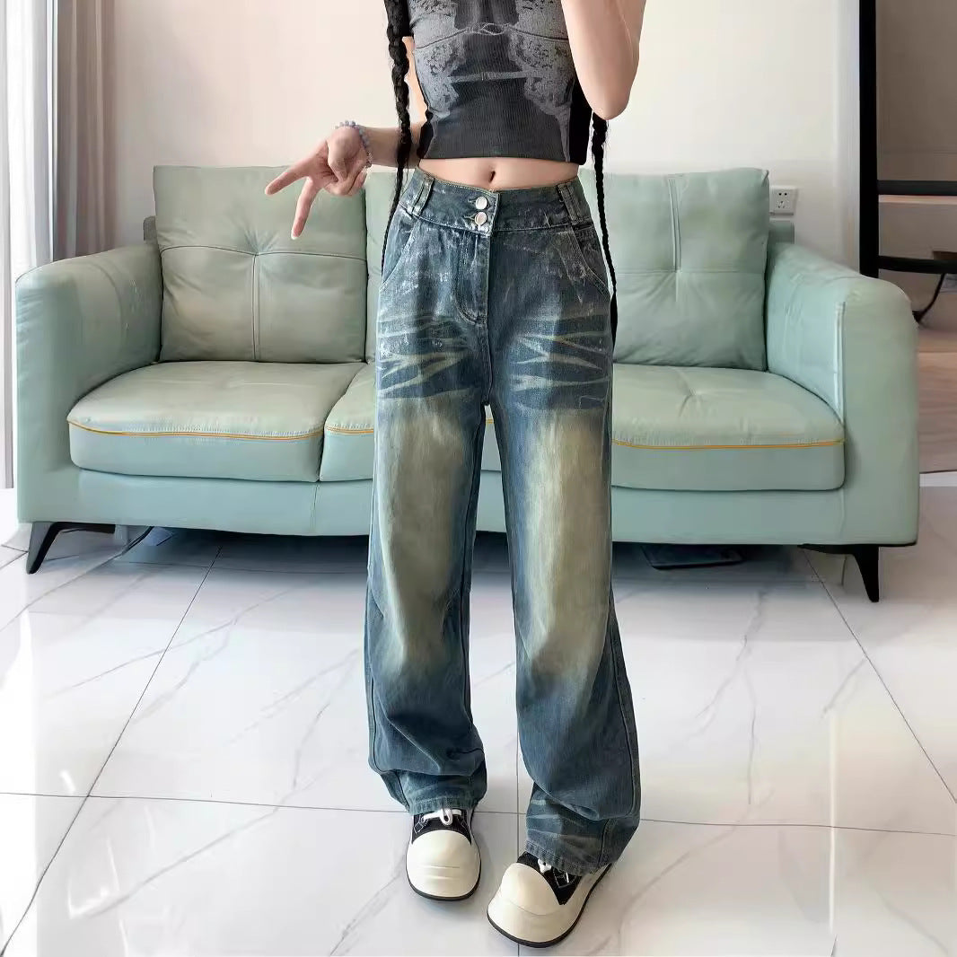 Damen Weite Jeans mit modischem Vintage-Waschlook und lässigem Design R&B