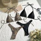 Damen Triangel-Bikini-Set mit verstellbaren Trägern und floralem Leopardenmuster R&B
