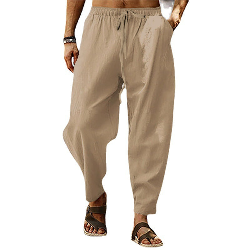 Herren nan lockere Sommer-Slouch-Hose aus Leinenmix mit elastischem Bund und konischem Knöchelabschluss R&B