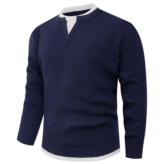 Herren Strickpullover mit V-Ausschnitt und modernem Rippenmuster R&B