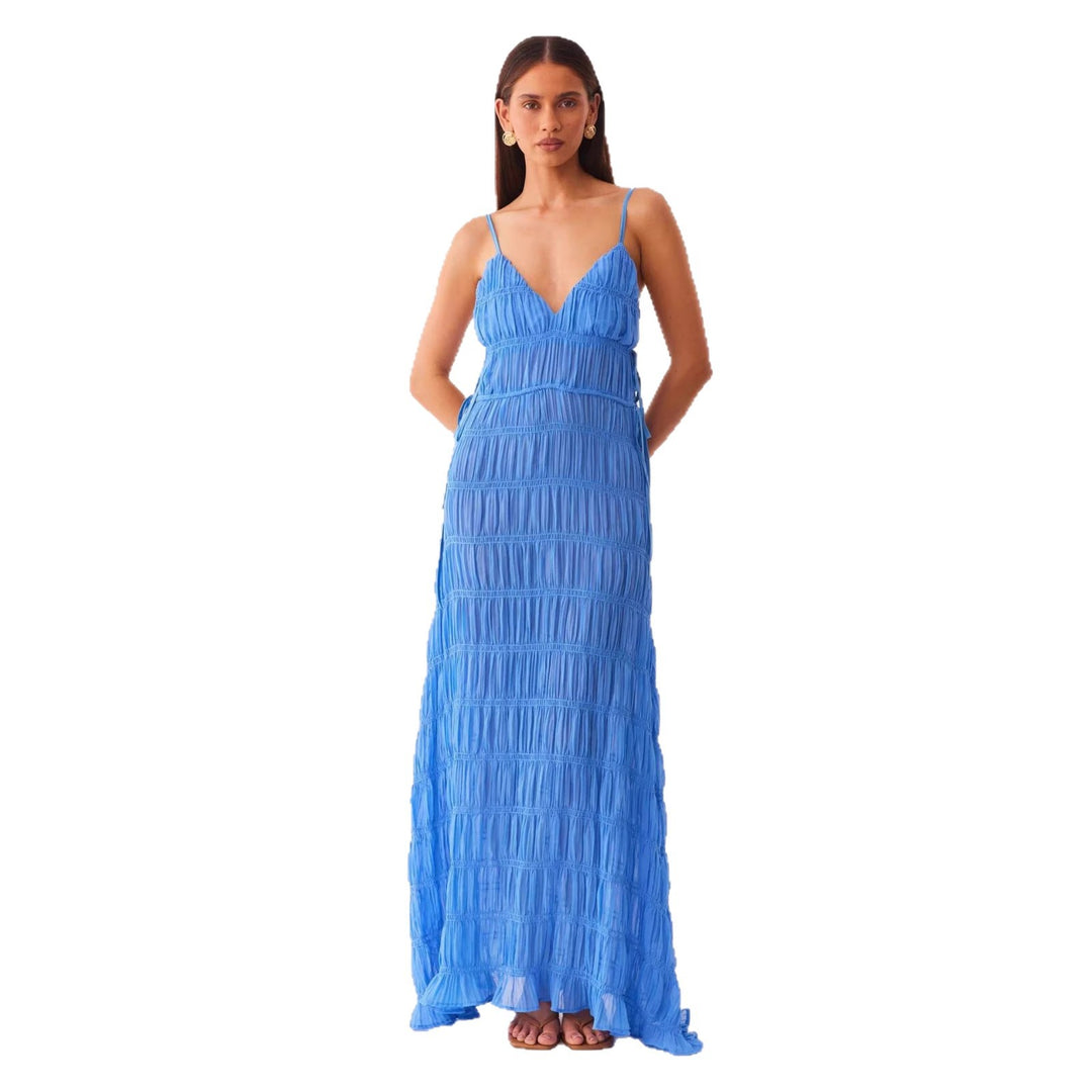 Damen Maxikleid mit raffiniertem Rüschendesign und tiefem V-Ausschnitt R&B