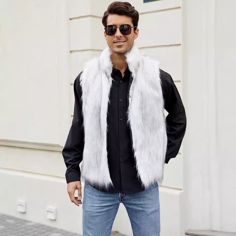 Herren Elegante Kunstpelzweste mit offenen Seiten R&B
