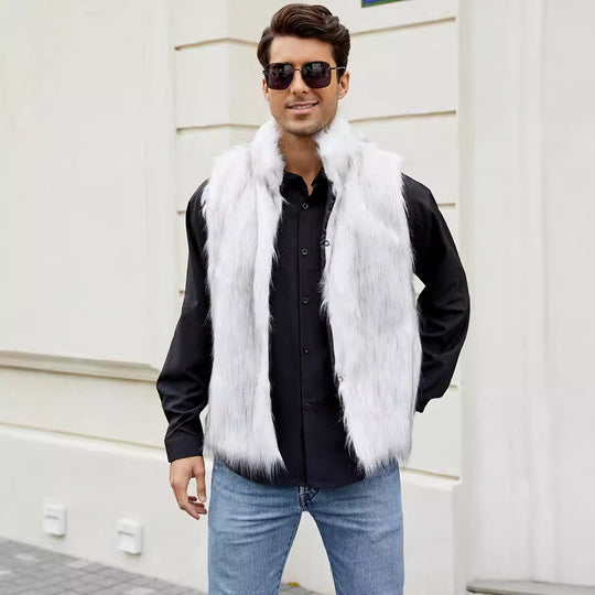 Herren Elegante Kunstpelzweste mit offenen Seiten R&B
