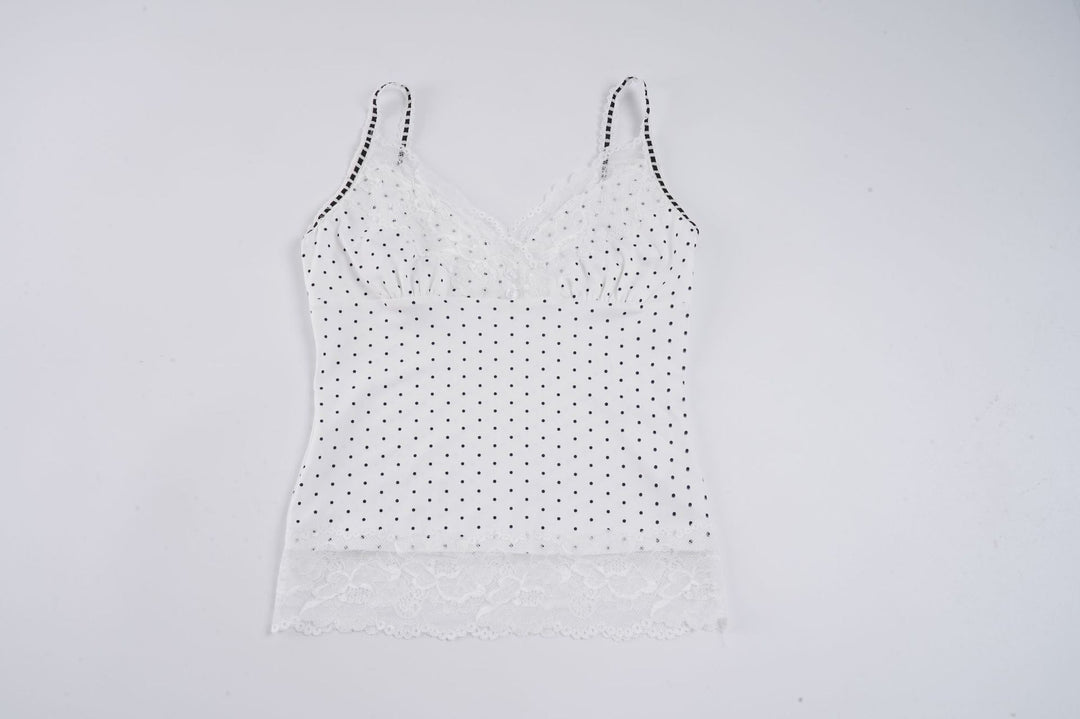 Damen Spaghetti-Trägertop mit floralen Spitzenakzenten und Polka-Punkten R&B