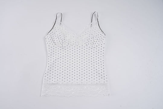 Damen Spaghetti-Trägertop mit floralen Spitzenakzenten und Polka-Punkten R&B