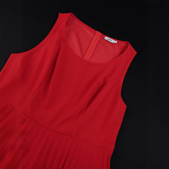 Damen elegantes Abendkleid mit plissiertem Rock und transparenten Puffärmeln R&B
