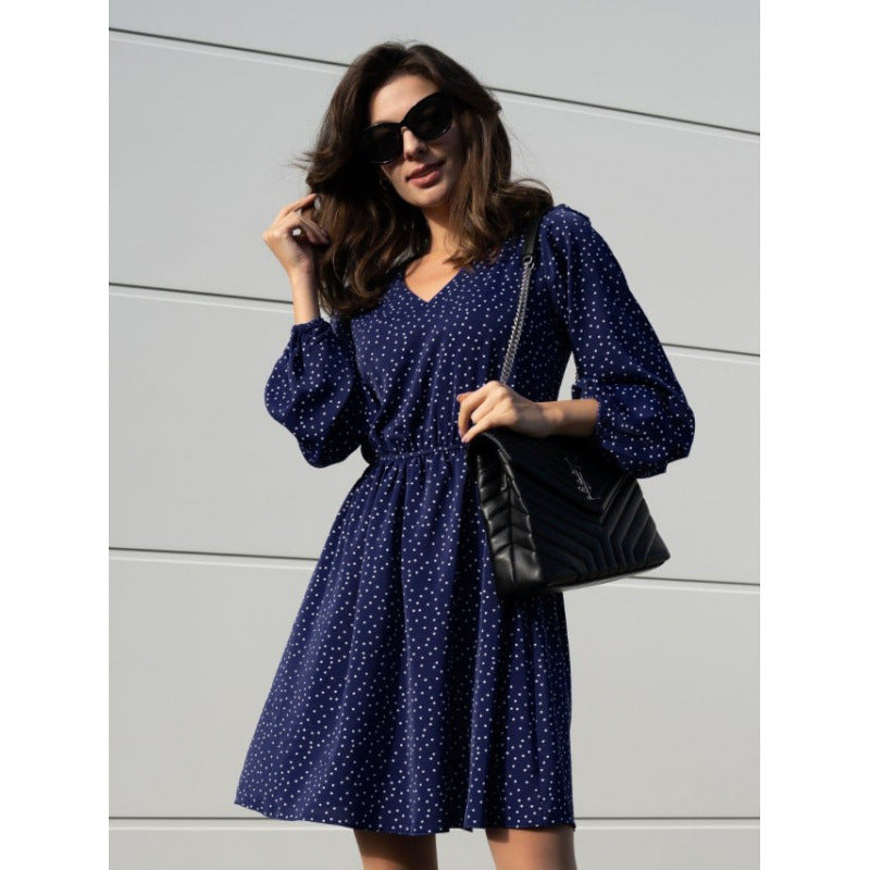 Damen Chiffon-Kleid mit V-Ausschnitt und ballonartigen Ärmeln R&B