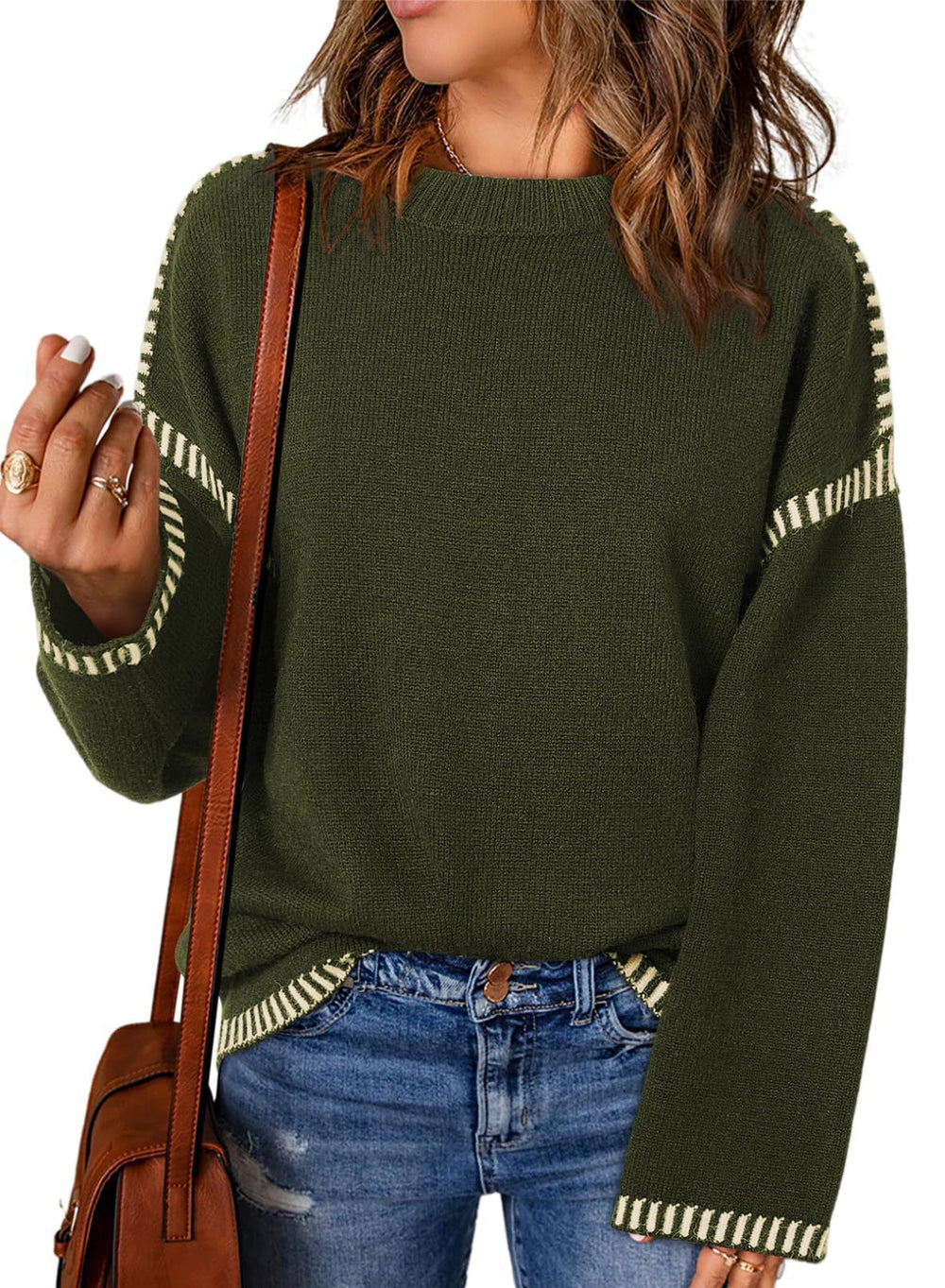 Damen lässiger Pullover mit strukturiertem Detail und seitlichem Schlitz R&B