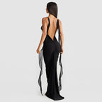 Damen Elegantes Kleid mit fließendem Rüschen-Detail und langen Bändern R&B
