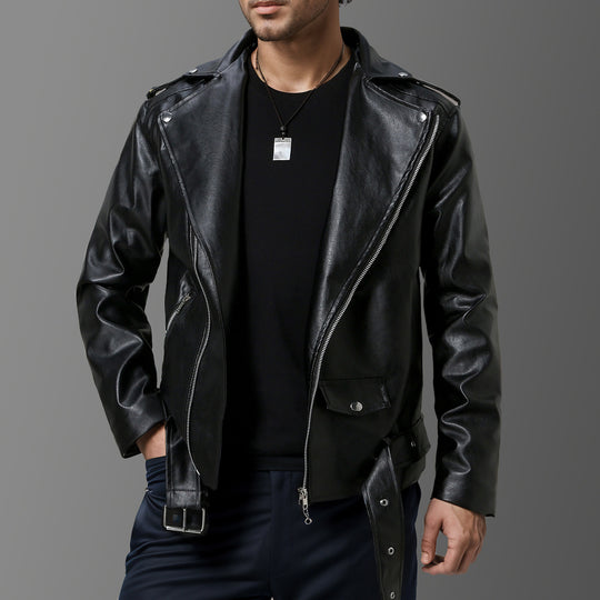 Herren stilvolle Bikerjacke aus hochwertigem Echt R&B