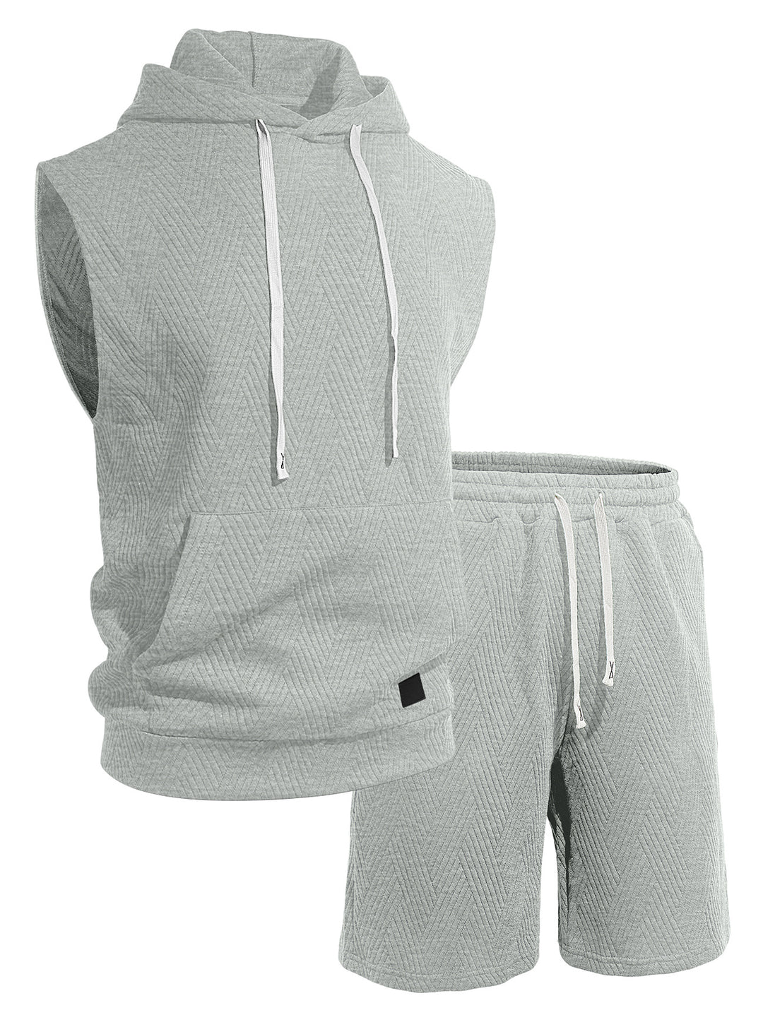 Herren nan ärmelloses Kapuzen-Lounge-Set aus strukturierter Baumwollmischung mit Kängurutasche und elastischer Freizeithose R&B