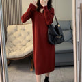 Damen Strickkleid mit V-Ausschnitt und Rippstruktur